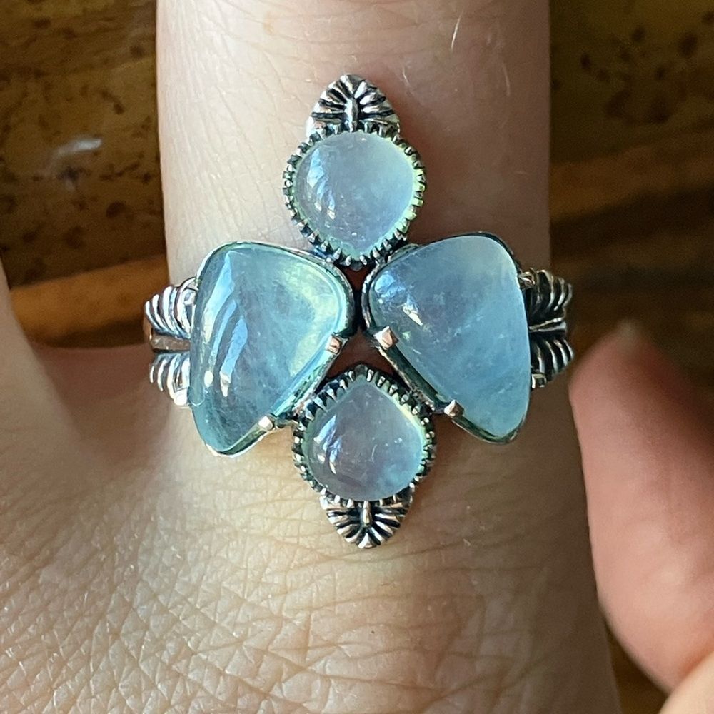 Genuine Aquamarine Sterling Silver Ring Size 10